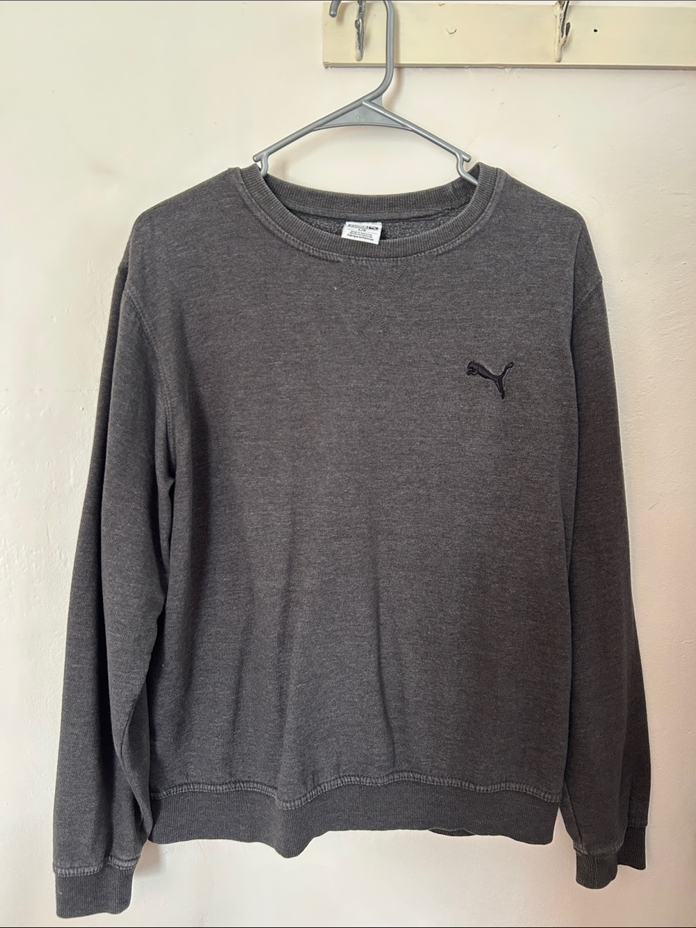 Puma Men's Dark Gray Crewneck Sweatshirt with Embroidered Logo